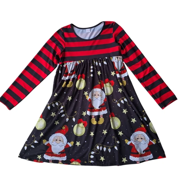 Penelope Plumm | Dresses | Penelope Plumm Long Sleeve Red Black Gold Santa  Christmas Dress Size 2 | Poshmark